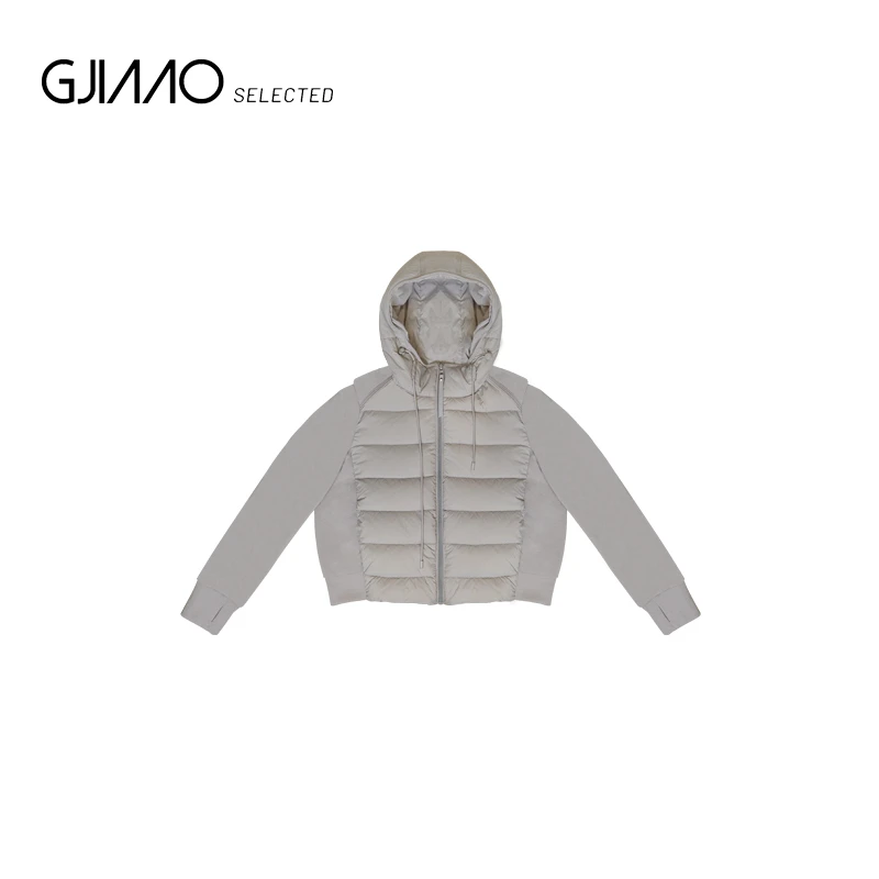 9812 拼接卫衣袖带帽羽绒服