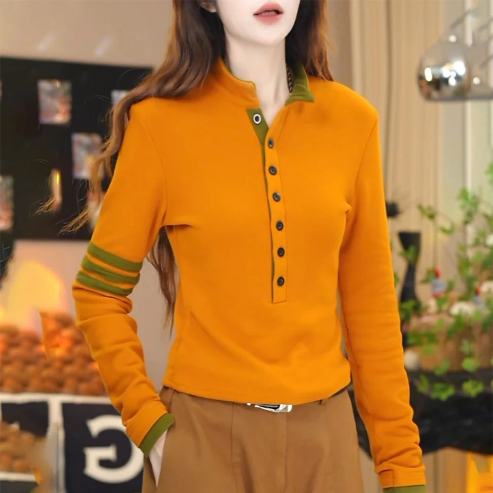 橘色半高领德绒打底衫女秋冬新款高级感洋气显瘦内搭加绒加厚上衣