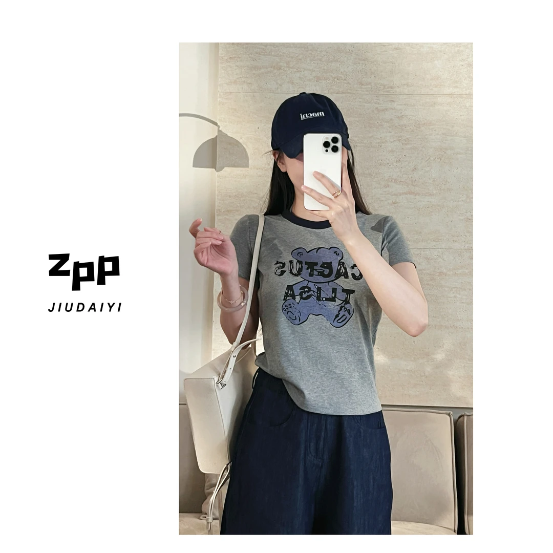 玖黛衣现货【小熊T】新款夏季小熊印花显瘦百搭短袖T恤TXP40629
