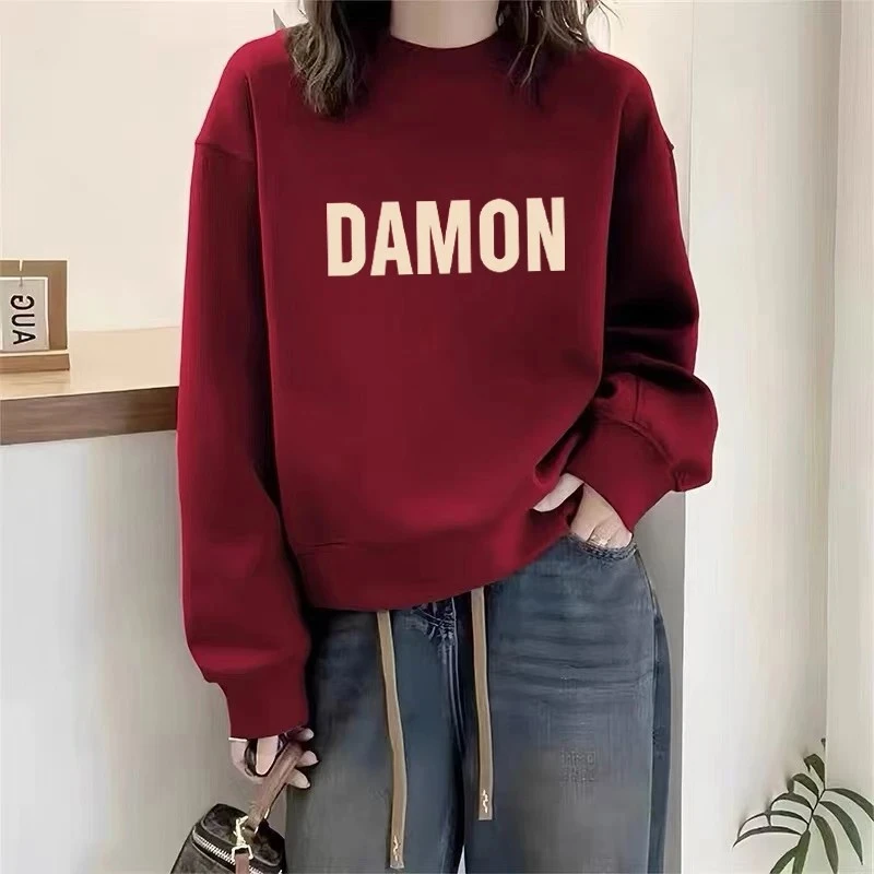 多巴胺圆领套头打底衫加绒加厚卫衣女2026春秋季新款宽松韩版外套