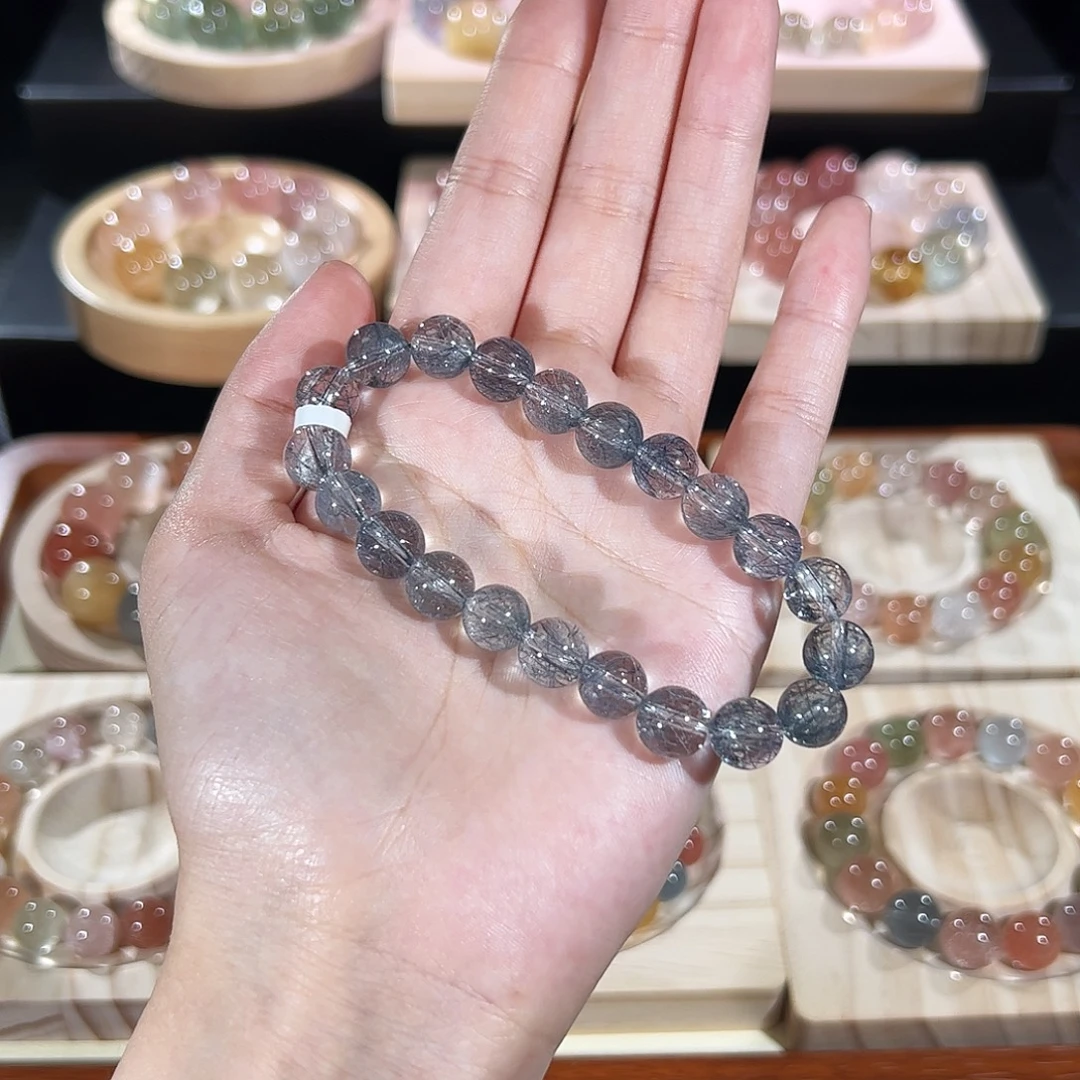 未镶嵌手链水晶蓝钢丝手链，晶体通透9