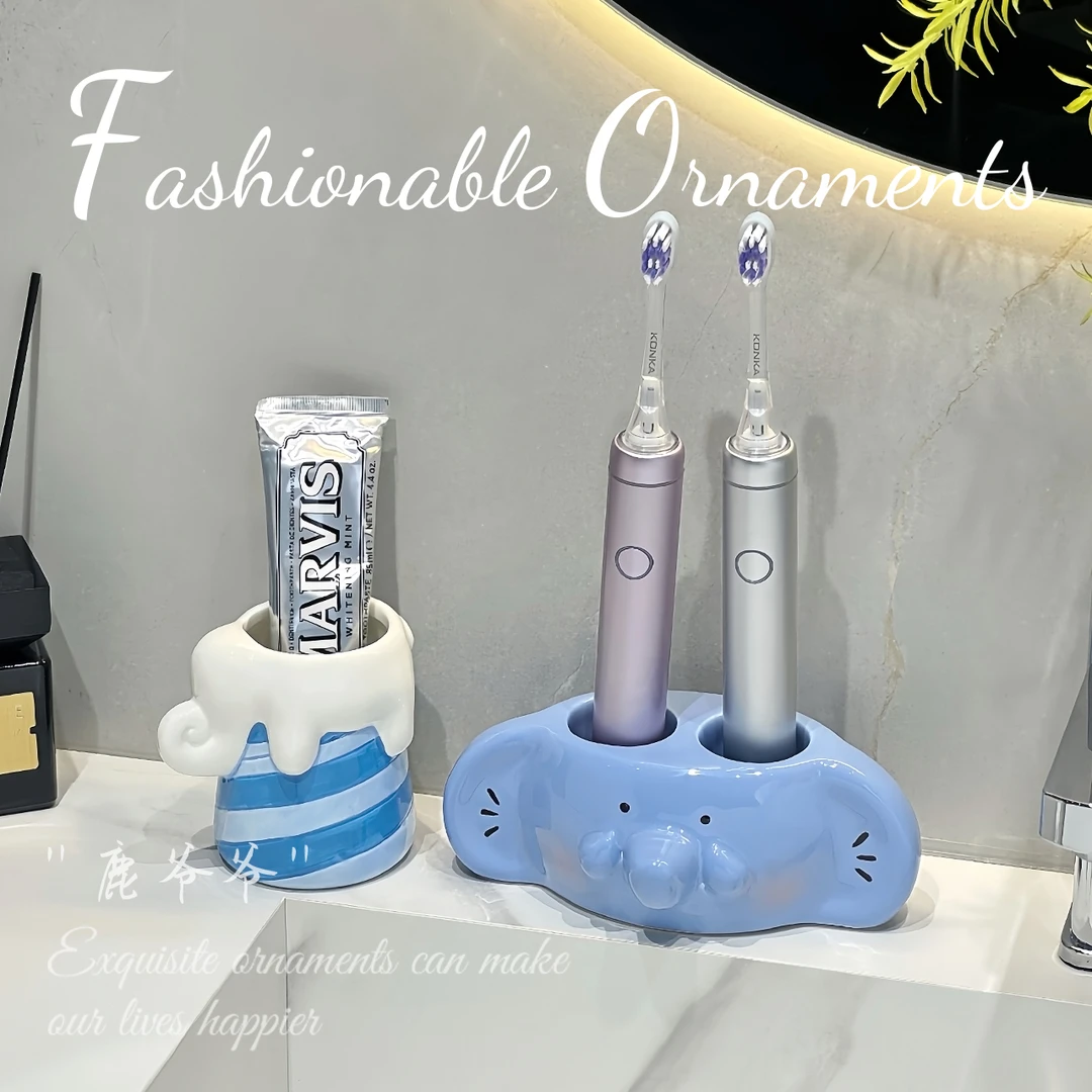 创意小飞象漱口杯家用卫生间免打孔牙刷杯架陶瓷刷牙杯情侣洗漱杯