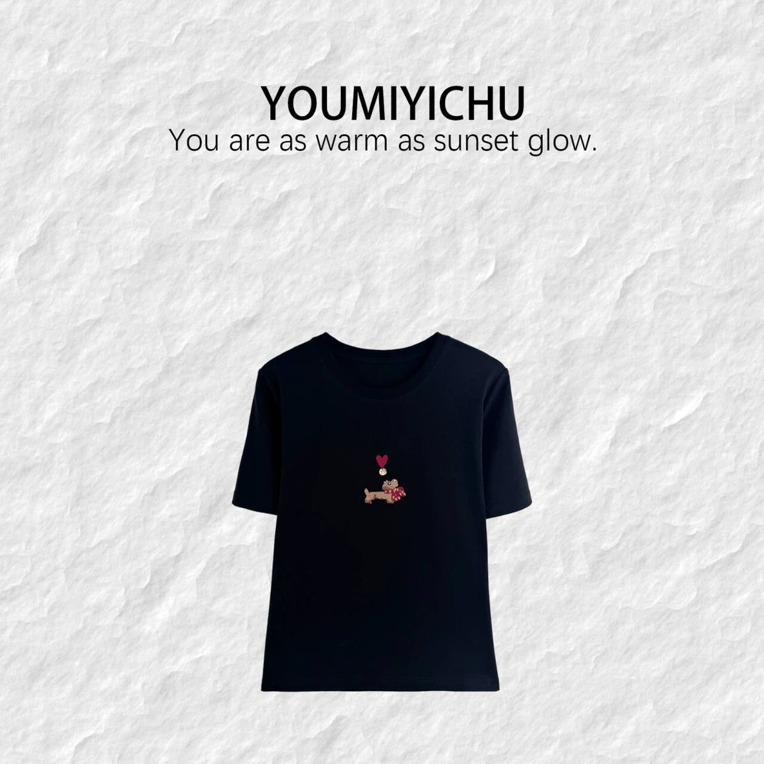 Y.M | 多乐.Duole 小众设计款韩系爱心精致小刺绣短袖6679