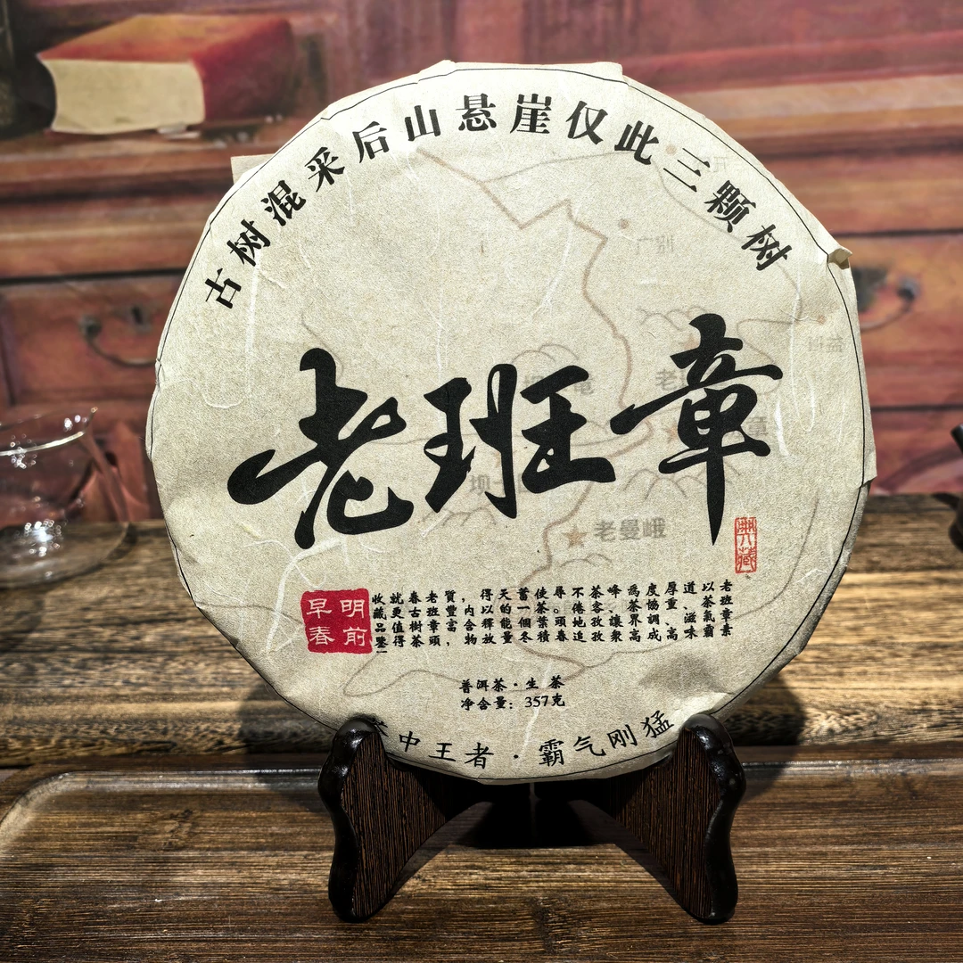 2025年老班章357克生茶一口料茶汤金黄透亮悬崖最后3颗树采摘
