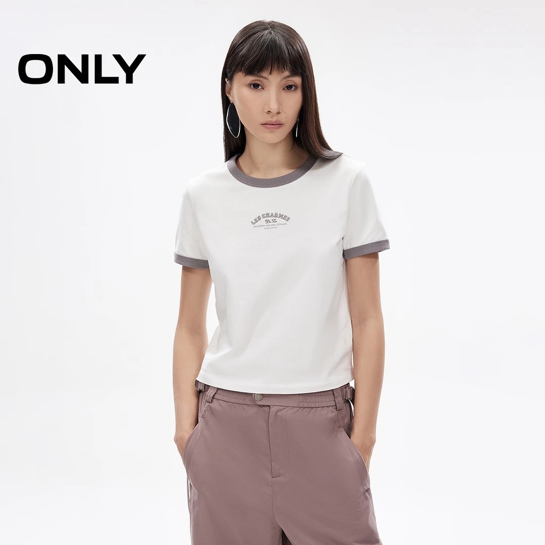 ONLY夏季正肩撞色短袖T恤女酷飒风女装高级感设计感|125201043