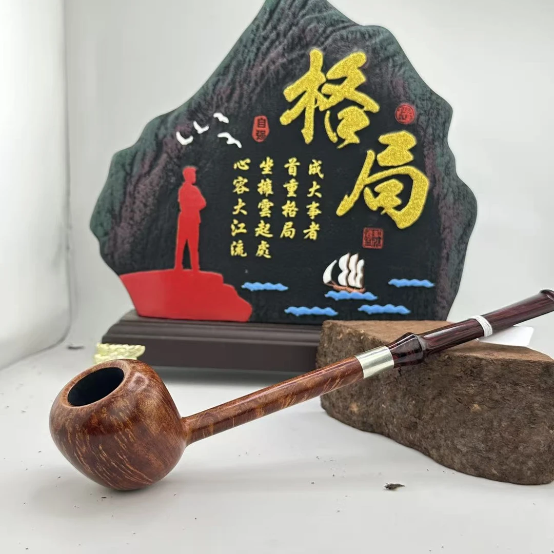超长腿橡果银饰圈八花坎伯兰嘴石楠木烟斗总长25cm 烟道3mm