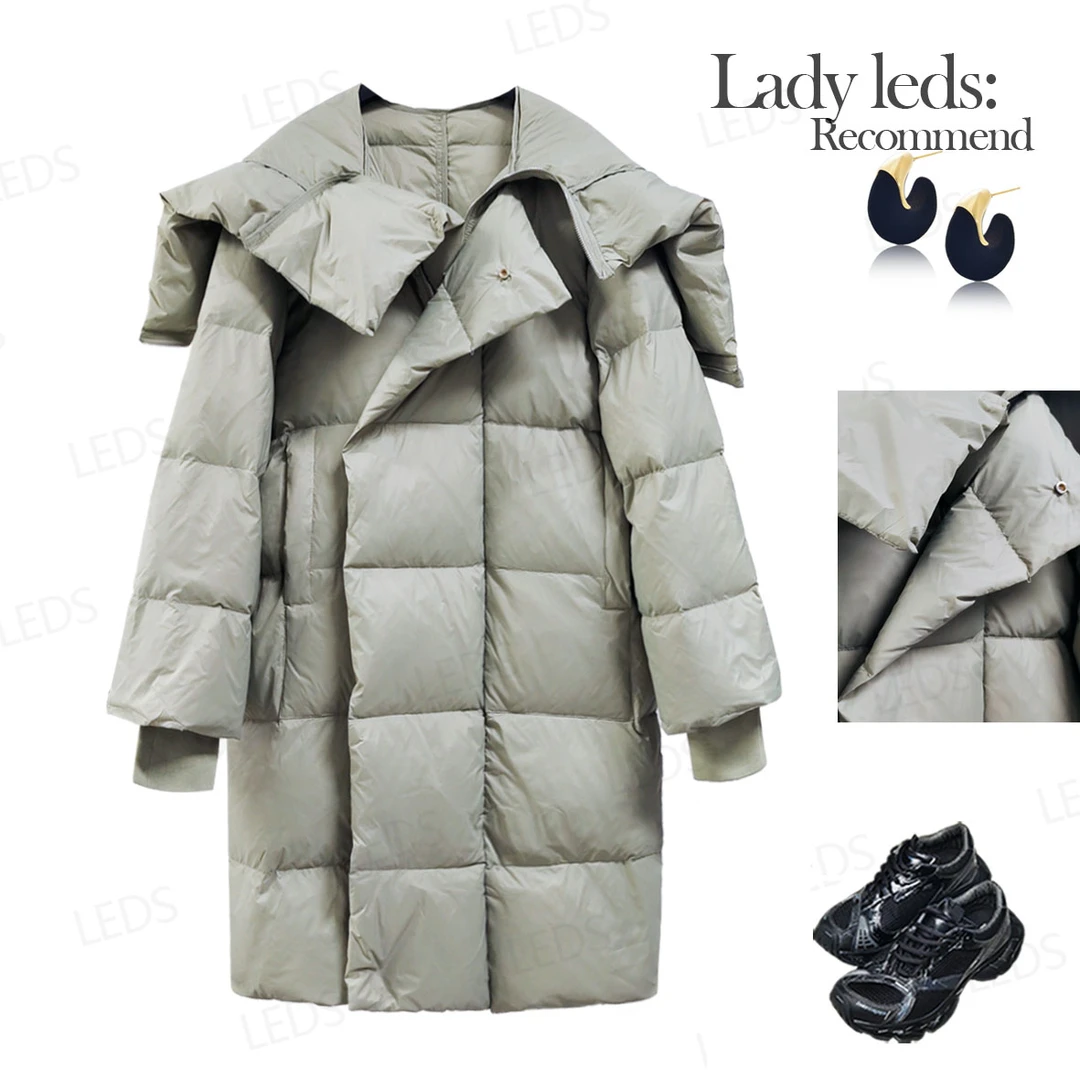 LEDS 98767冬季新款时尚百搭天使之翼中长款保暖厚外套