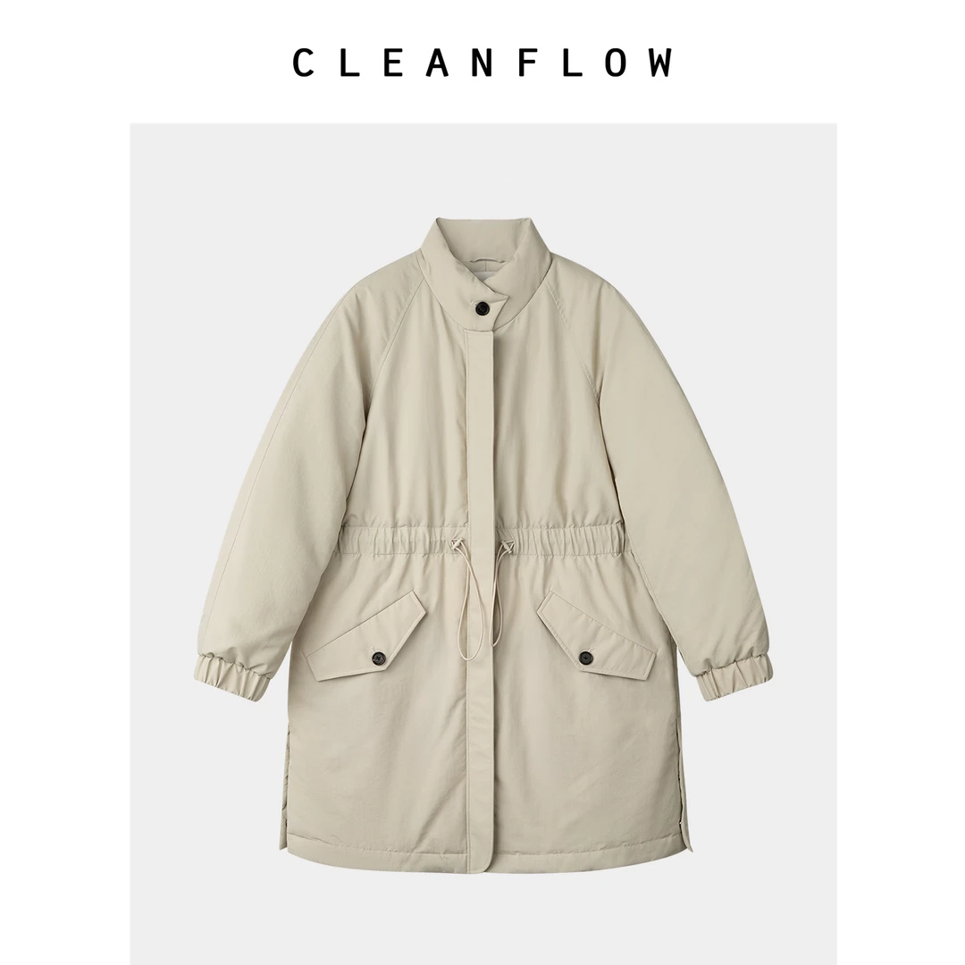 CLEANFLOW | 轻盈保暖白鹅绒抽绳收腰羽绒服女2025冬新款气质外套