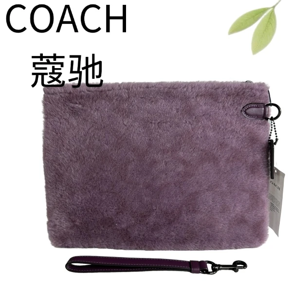 99新 COACH/蔻驰 紫色暗纹手拎包G25105834底长30X22