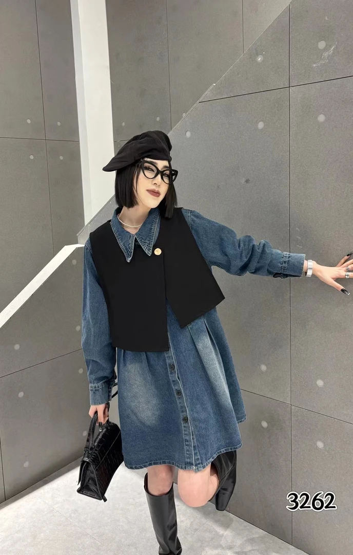 2025大码套装爆款百搭新款时尚牛仔裙搭配背心时尚气质修身