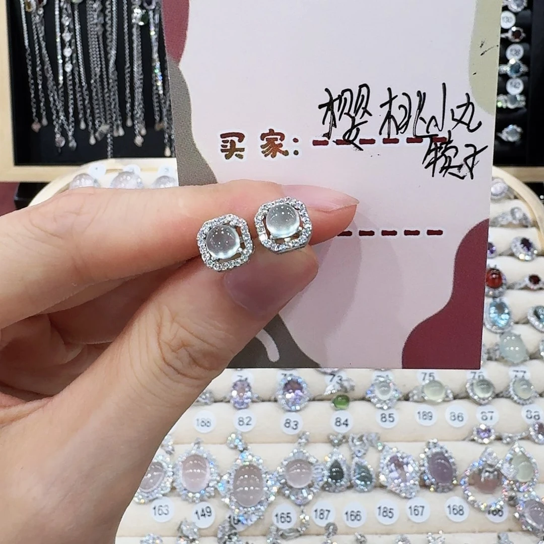 蛇纹石玉银S925镶嵌耳钉耳钉