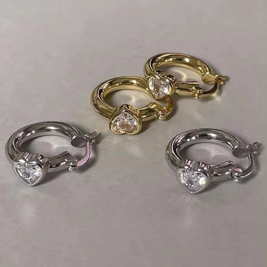 铜合金锆石耳饰 小众设计感高级轻奢耳环ins风耳圈新款爱心锆石耳