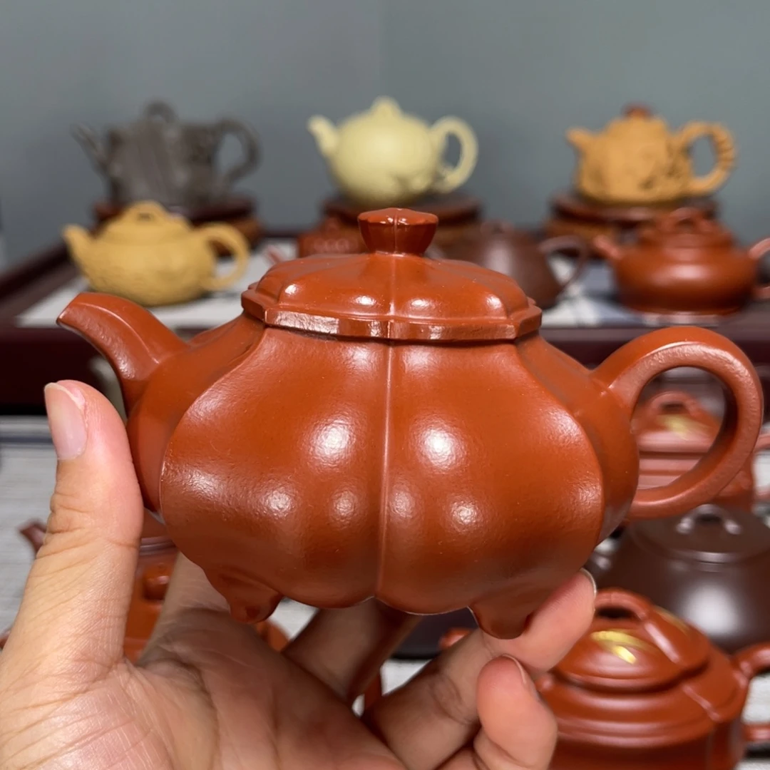 随***飘紫砂茶壶菱珑壶朱泥190cc