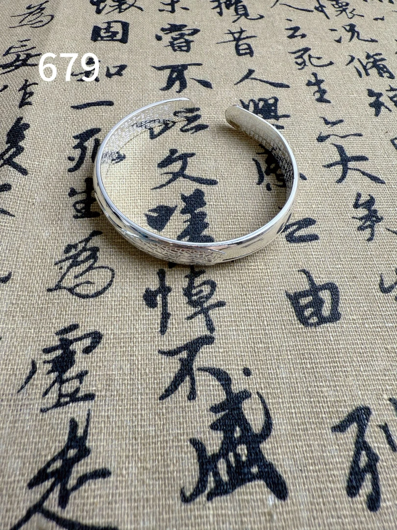 钨金珐琅手镯 679手镯足银999.9一叶之舟开口手镯