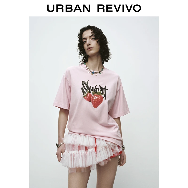 UR2025春季新款女装休闲水果印花宽松短袖T恤UYY450092