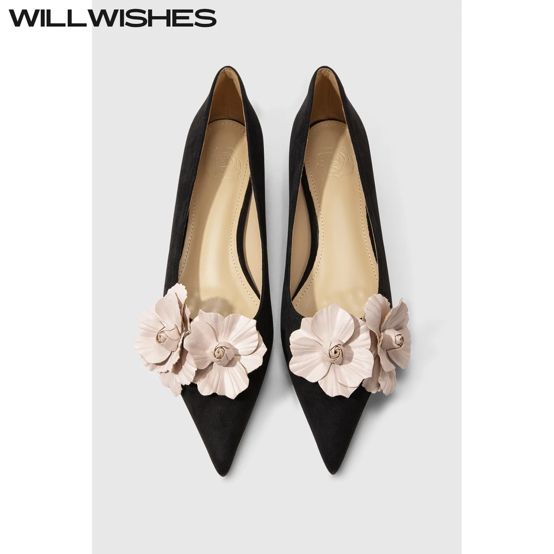 WILLWISHES 王玎设计女鞋2025夏季法式花卉平底鞋尖头浅口单鞋女