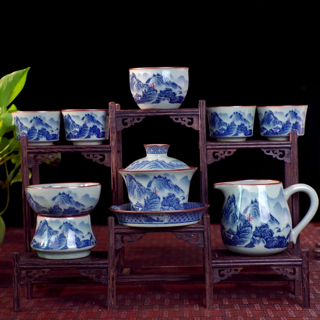 【八件套-釉里红茶具】景德镇陶瓷功夫茶具套装高端全套喝茶主人杯