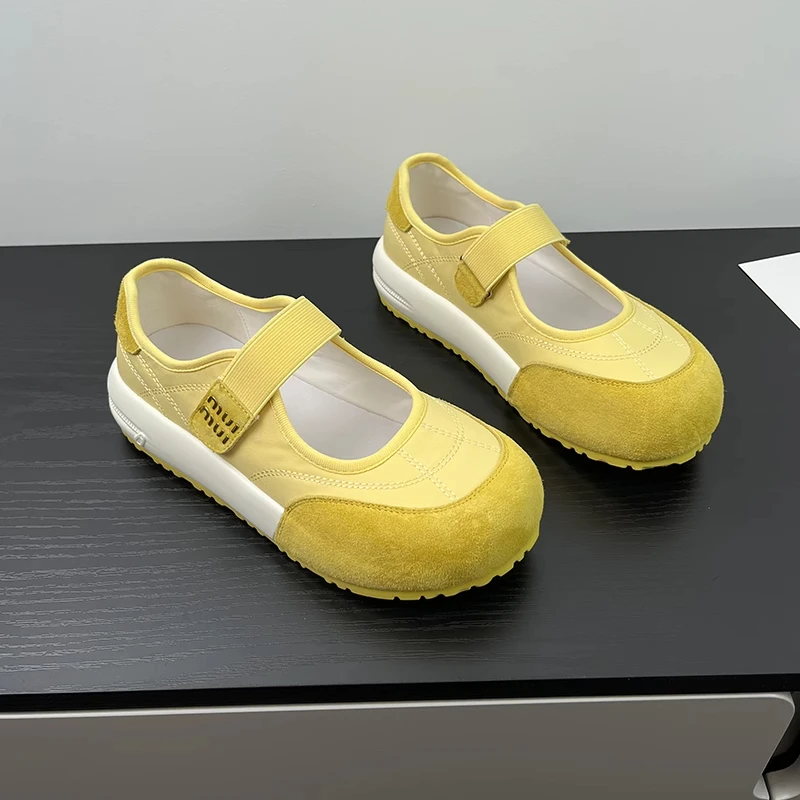 复古浅口德训鞋女2025新款夏季厚底增高平底百搭魔术贴玛丽珍单鞋