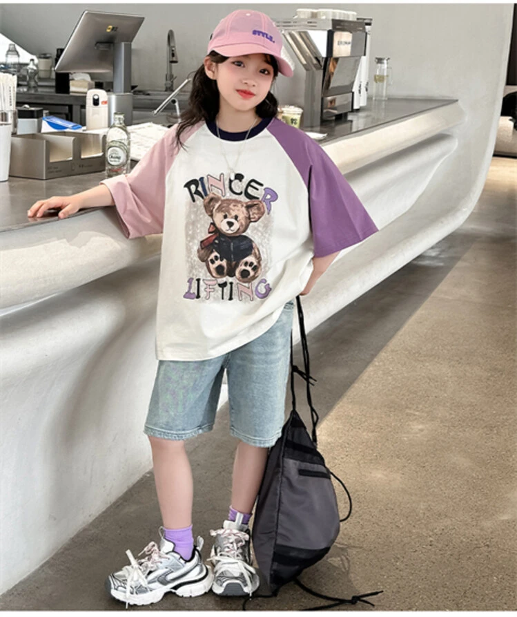 女童套装2025新款中大童洋气字母印花短袖儿童夏季清凉宽松休闲时