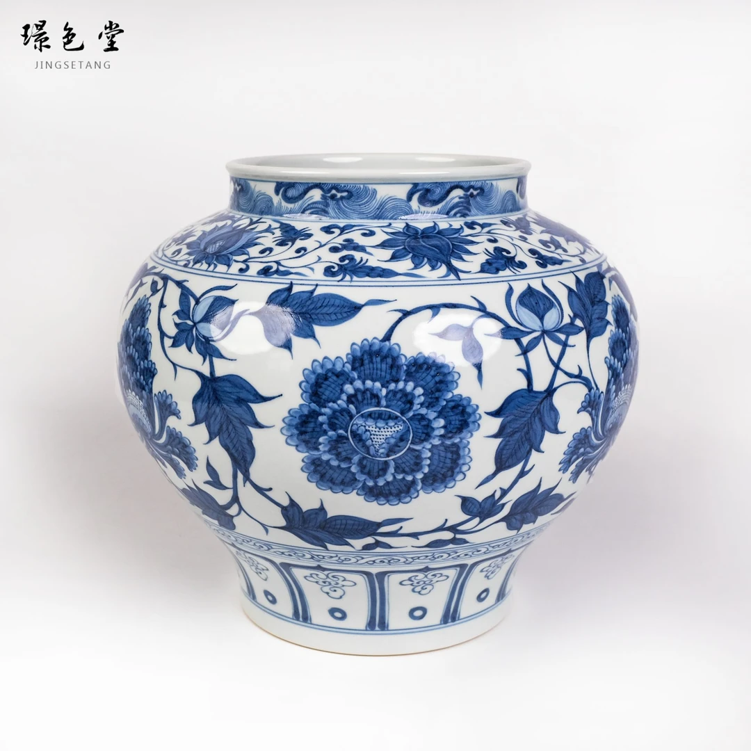 需订.璟色堂青花瓷缠枝牡丹纹大图罐