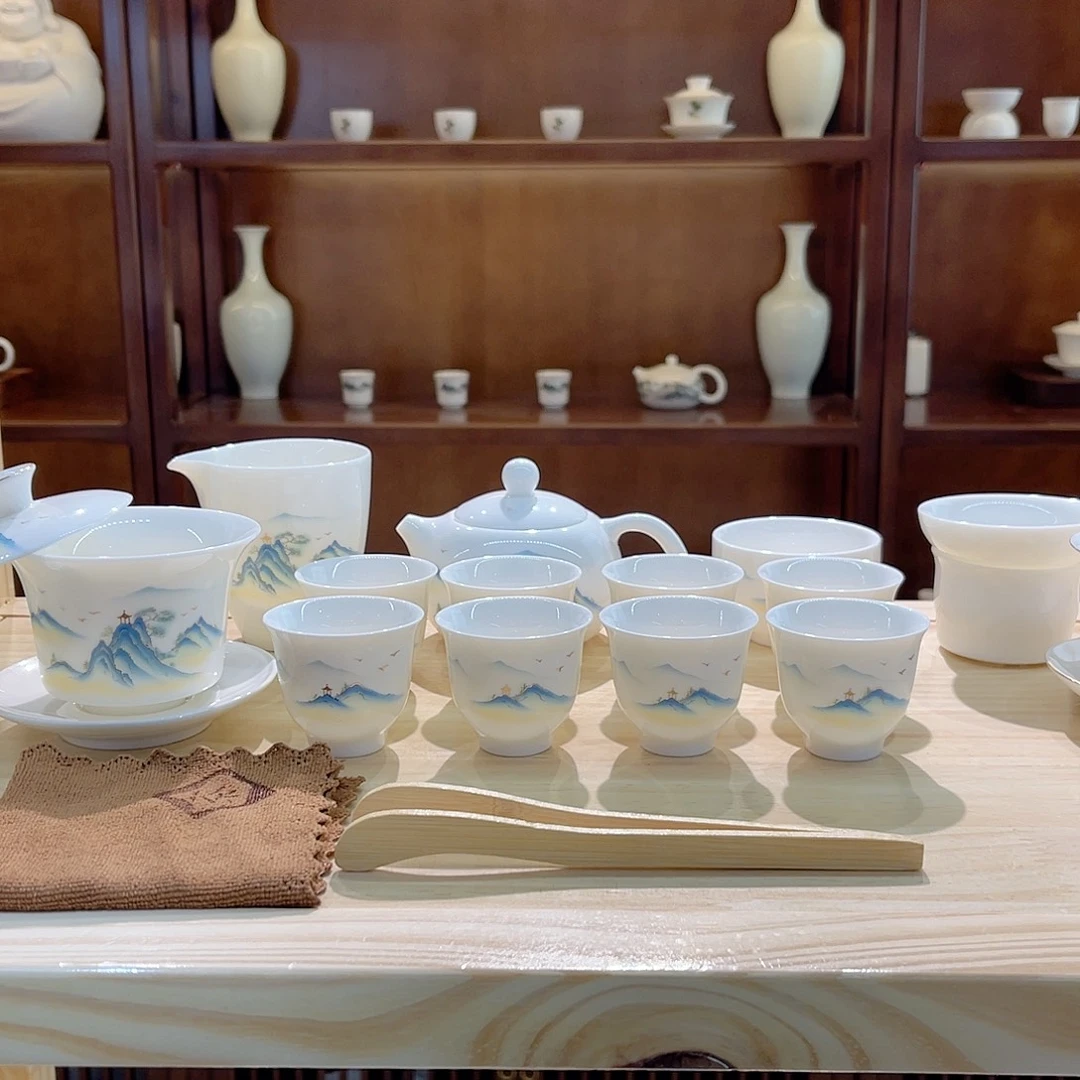 瓷片玄致羊脂玉瓷茶具套装
