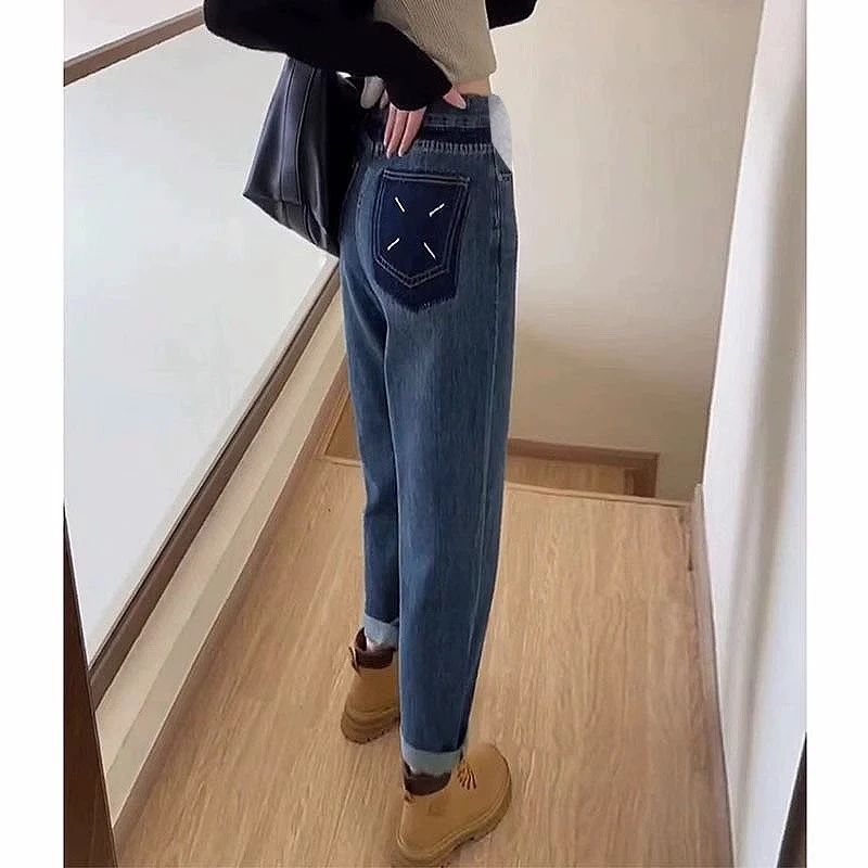 孕妇装春秋新款加绒高腰弹力牛仔裤小个子烟管裤常规款长裤休闲