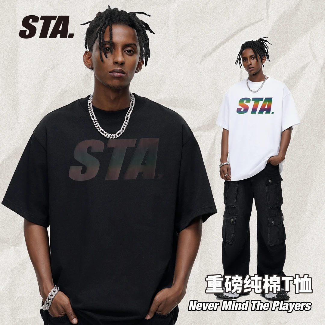 STA国潮280克重重磅复古街头纯棉圆领夏季半袖男短袖t恤