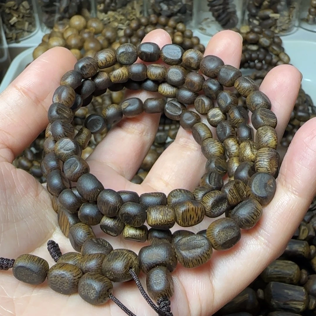 沉香手串多圈留疤高油19.2克绿奇楠紫罗兰