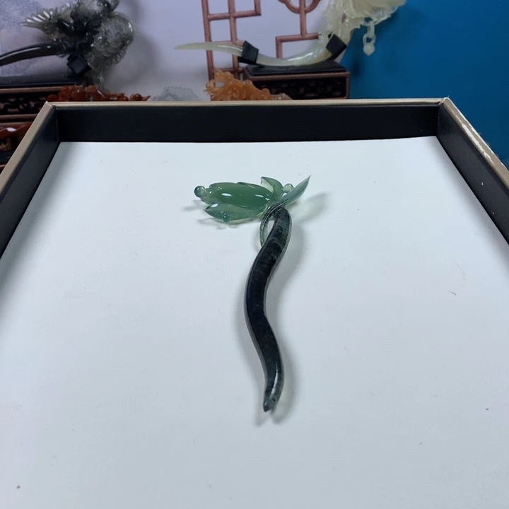 未镶嵌蛇纹石玉发簪绿**海