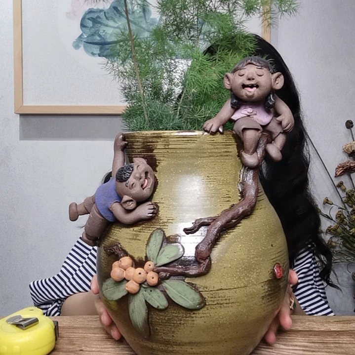 粗砂童趣系列作品花器收纳