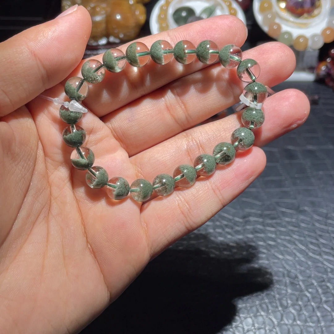 水晶手链未镶嵌8.5mm绿幽灵聚宝盆手链