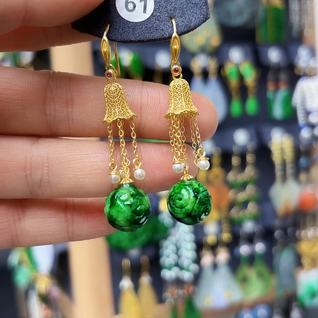 尔***泡翡翠银S925镶嵌耳饰