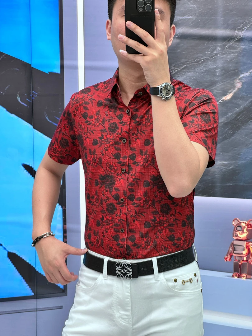 25夏季（轩诚）桑蚕丝莱赛尔印花轻奢男士时尚百搭夏季商务短袖衬衫