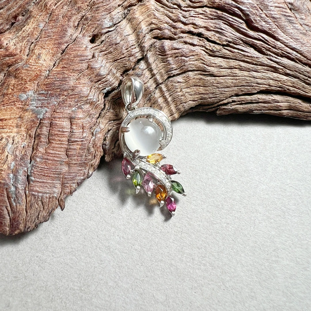 【圣芭黎】天然月光石吊坠蛋面高冰7+D1535多样性发一