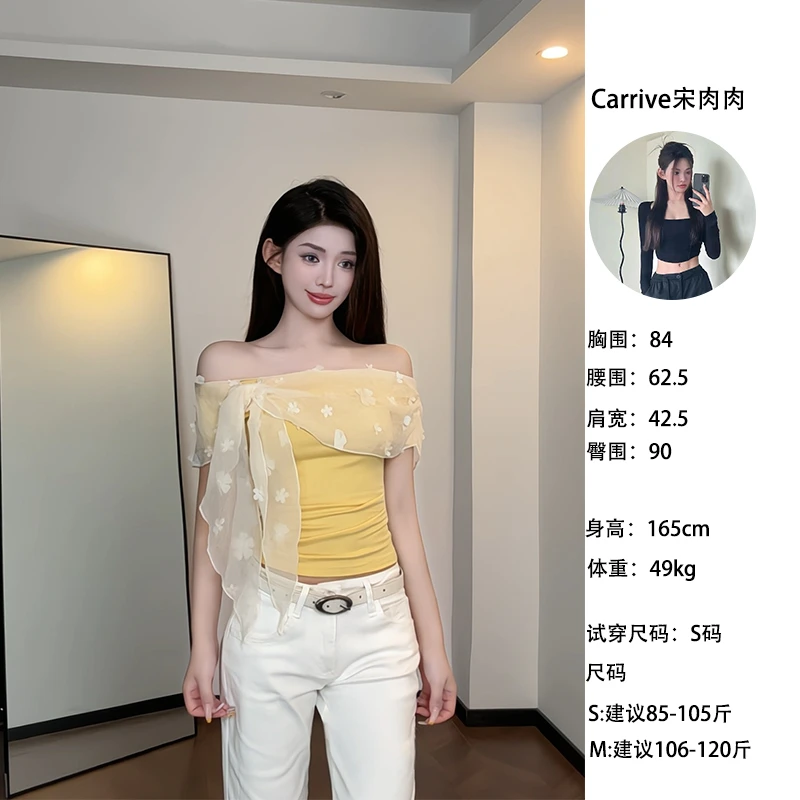 【Carrive宋肉肉】小众设计感甜辣两穿披肩一字肩短袖T恤露肩上衣女