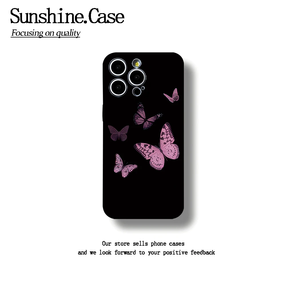 菲林软壳黑底粉蝶适用于苹果华为vivo小米oppo一加防摔手机壳