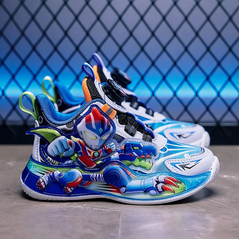 男童校园新款炫酷时尚软底发光亮灯鞋2025儿童纽扣轻便跑步运动鞋