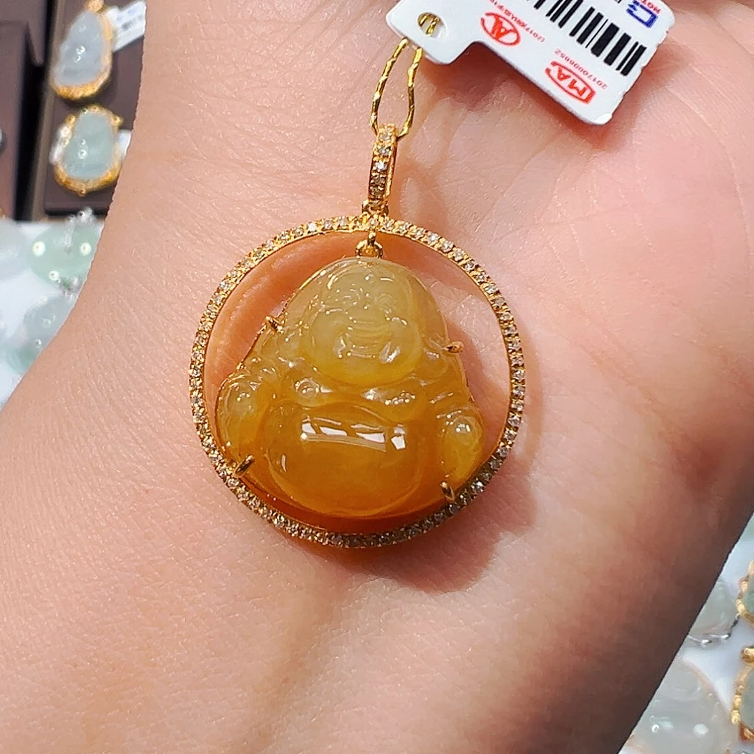 翡翠18K金镶嵌吊坠(不含链)佛公