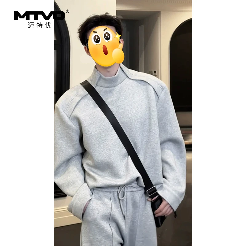 半高领卫衣2025年秋季新款男生潮流时尚柔软百搭宽松休闲长袖卫衣