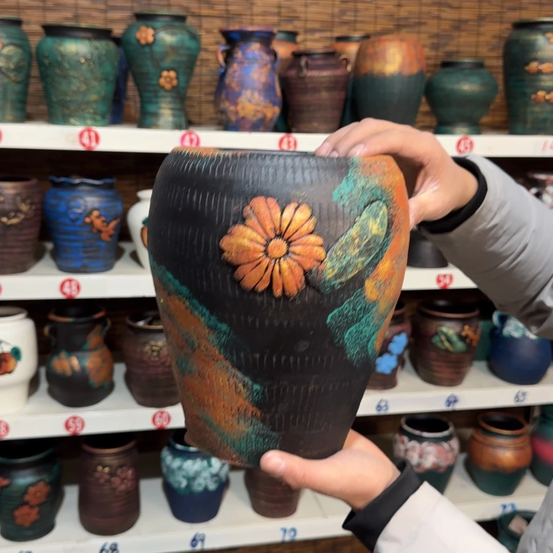 红陶红陶浮雕花盆炸炸炸炸