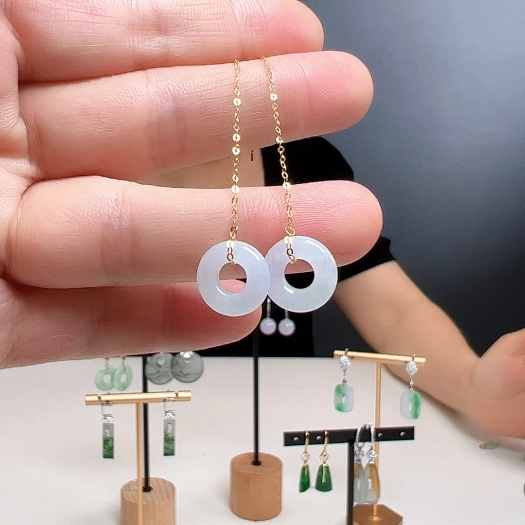 翡翠18K金镶嵌耳饰天然翡翠