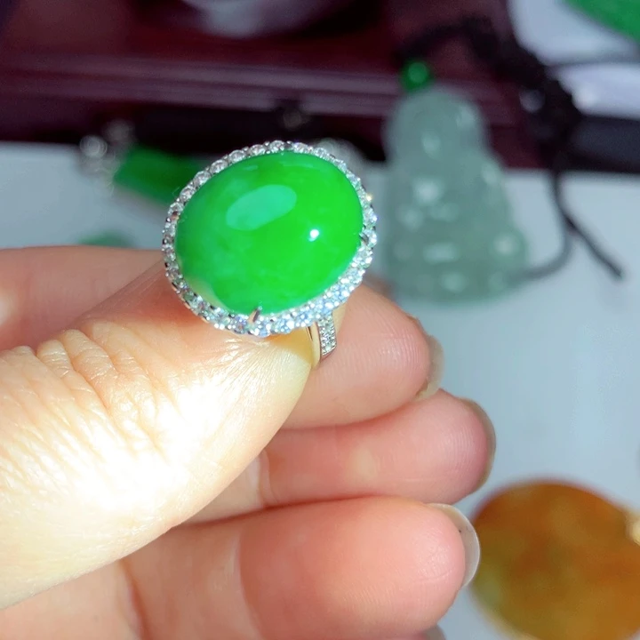 翡翠戒指银S925镶嵌戒指