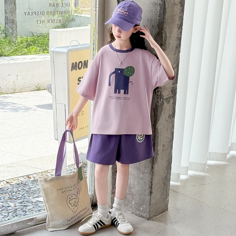 女童夏装t恤套装2025新款韩版洋气薄款儿童装休闲短袖短裤两件套