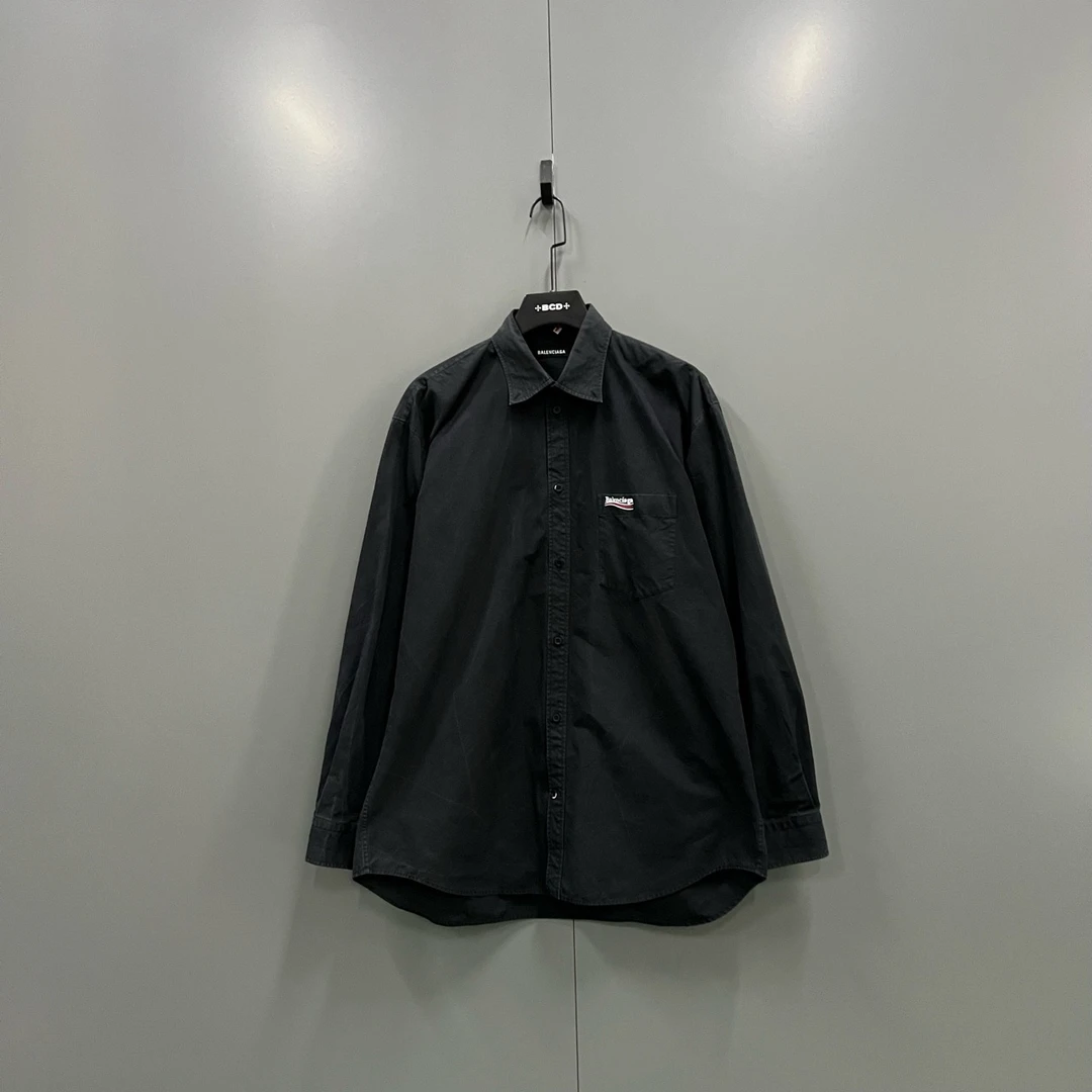95新 Balenciaga/巴黎世家 C27 黑色刺绣小logo衬衫 39码/掉色问