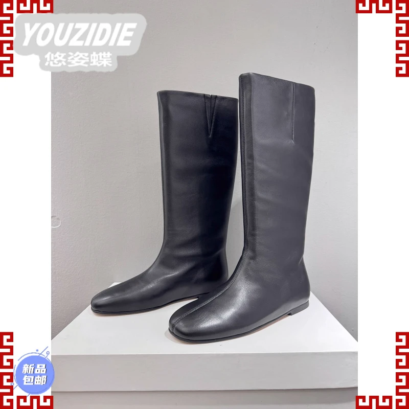 YOUZIDIE复古简约BB羊皮一脚蹬高筒骑士靴女2025秋冬新款不过膝