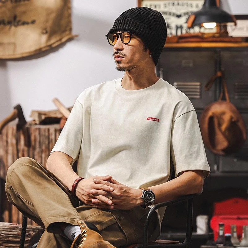 【云染洗褪】凉感短袖t恤男夏季2025新款美式复古简约宽松上衣男