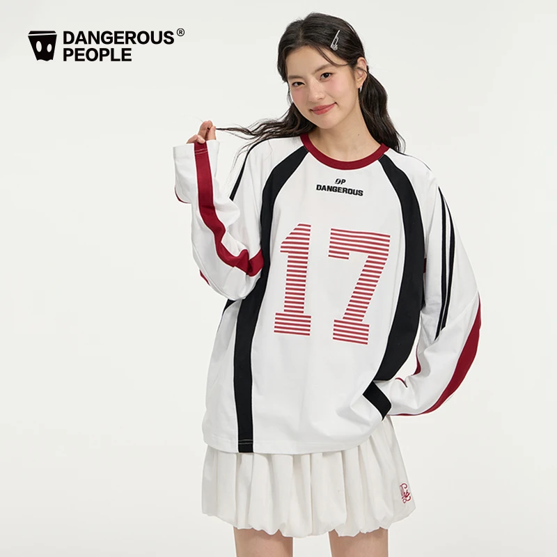 Dangerouspeople薛之谦dsp复古运动风长袖T恤秋季潮宽松撞色上衣