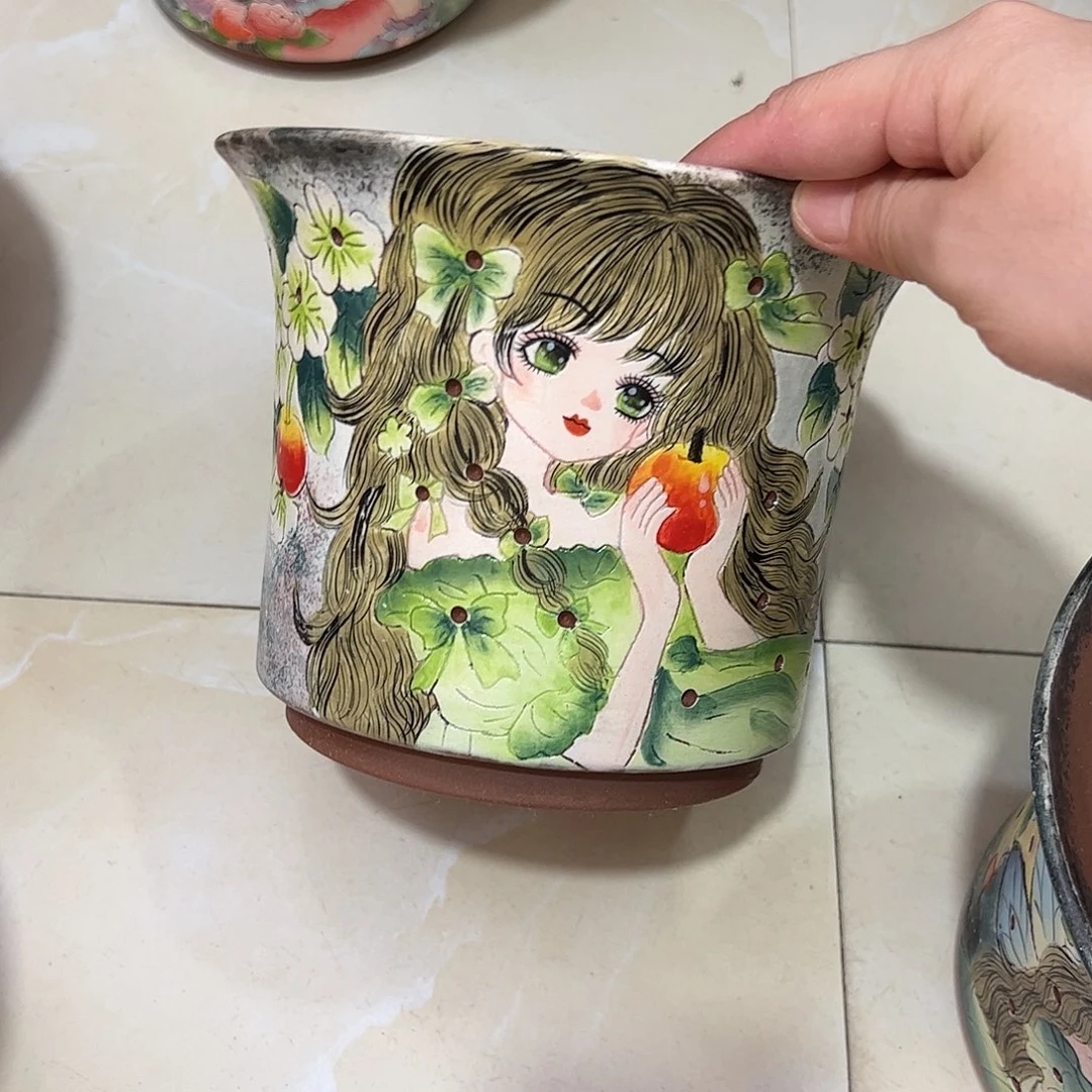 拂***曦景德镇炫彩手绘景德镇陶瓷花盆