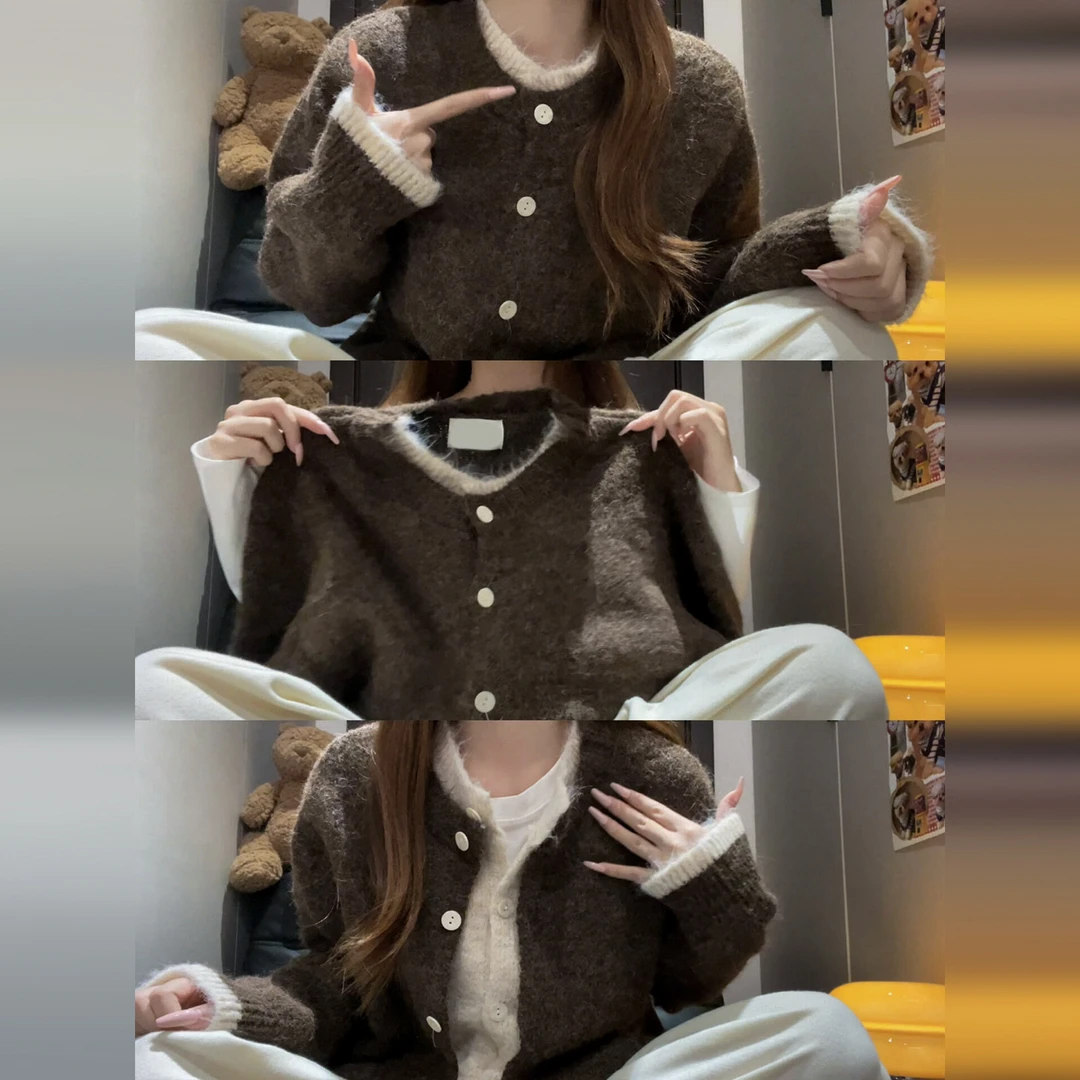 毛衣外套女秋冬季2025新款小香慵懒高级感绝美假两件针织开衫上衣