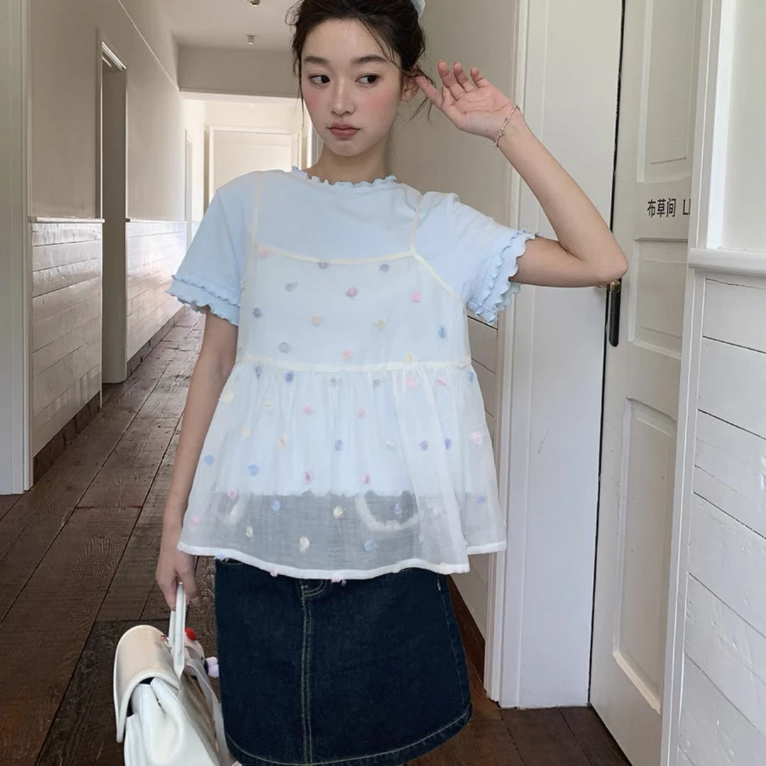 夏季韩版小清新绣花吊带极简风时尚减龄设计感